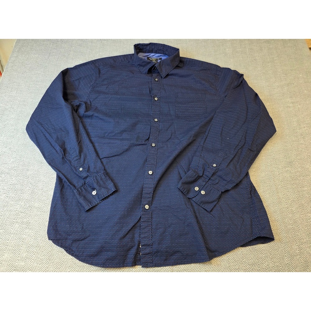 Claiborne Shirt Mens XL Navy Blue Micro Dot Stretch Long Sleeve Collar Button Up